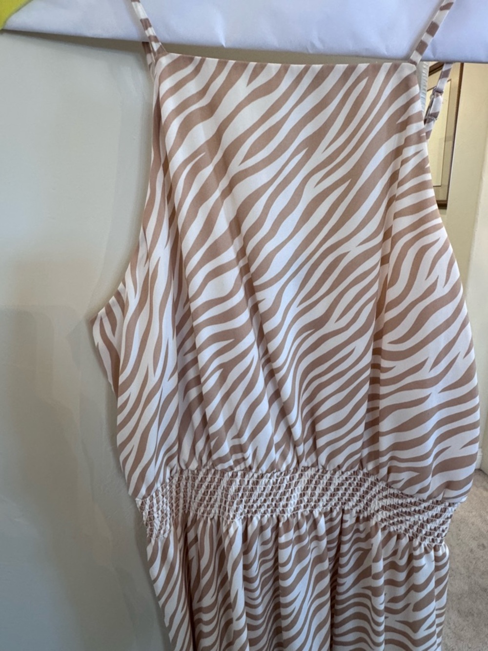 Ann Taylor- Beige and White Zebra Print Midi Dress